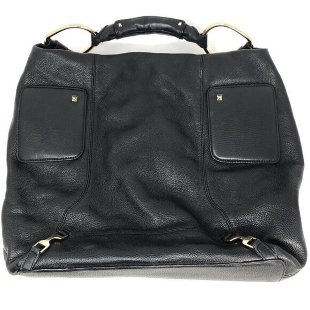 Black Leather Tote Bag with Gold Accents